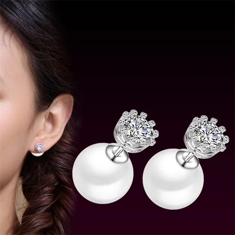 

Korean Style Pearl with Crystal Silver Stud Earrings for Women Earring Femme Earing Brinco Pusety Oorbellen Wedding Jewelry 2018
