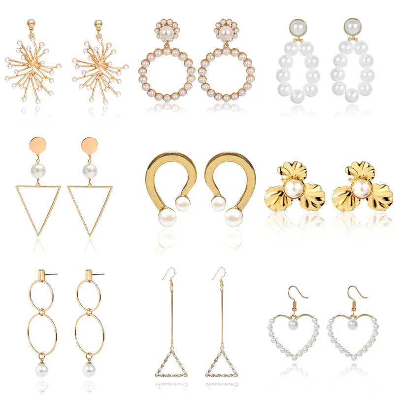 

Vintage Pearl Stud Earrings for Women Simple Gold Silver Round Heart Geometric Drop Women's Pearl Earring 2019 Fashion Jewelry