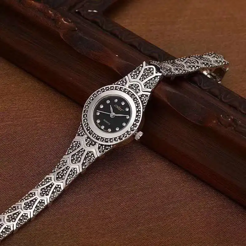 

Silver Jewelry S925 Sterling Silver Thai Silver Retro Fashion Ladies Silver Watch Bracelet Wholesale A Generation Of New