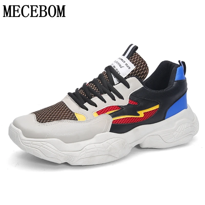 Men Chunky Sneakers Fashion Patchwork Mesh+PU Breathable Thick Sole ...