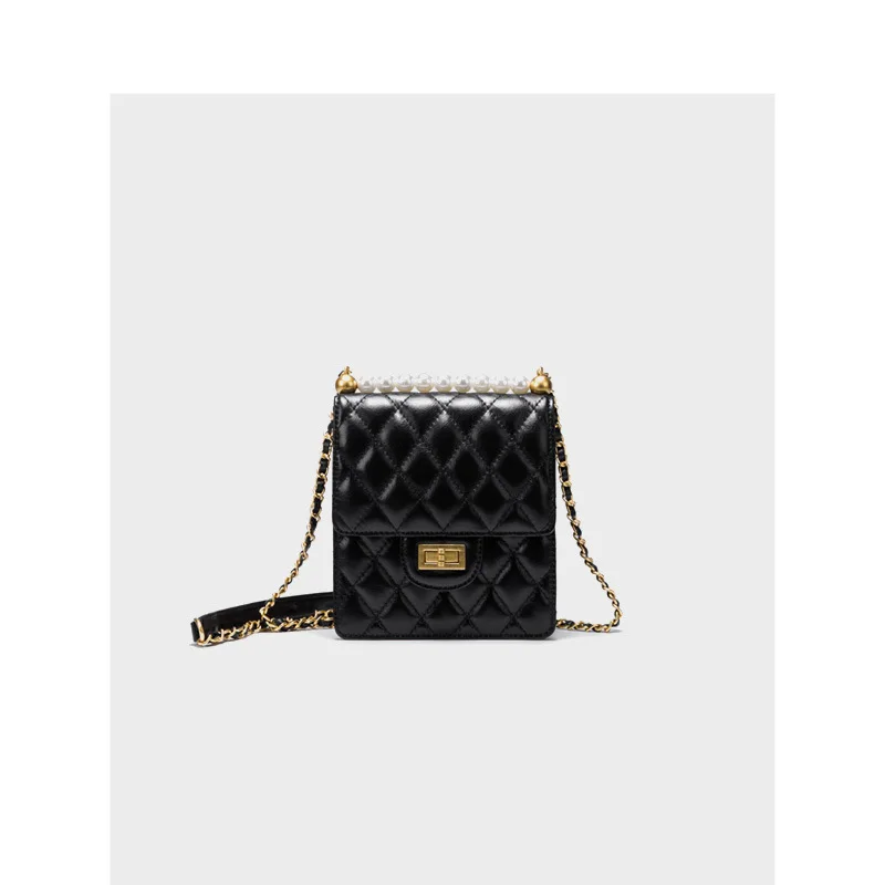 

LOVELY Woman 2019 Genuine Leather Woman Package Chain Package Single Shoulder Package Small Bag Pearl Oblique Satchel