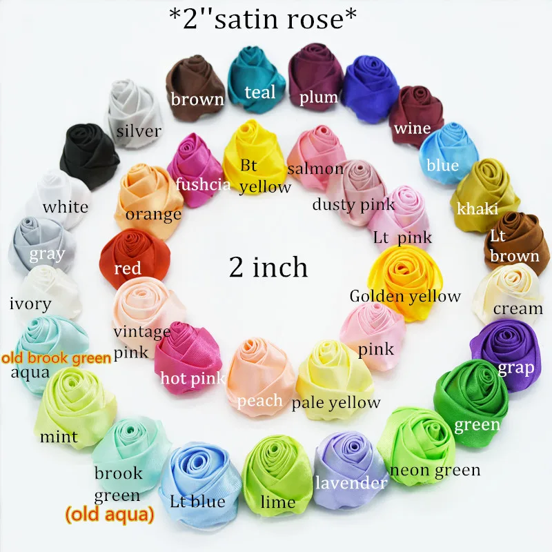 

30pcs/lot 2'' Rosettes decorative craft flowers satin silk carnation fabric flower back Free shipping 36colors mixed selection