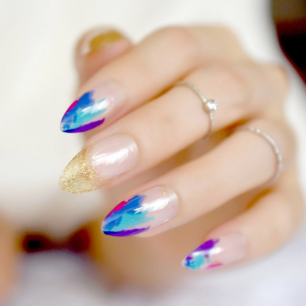 

Sharp Colorful French Nail Art Kit Graffiti Design Medium Full Stiletto Fake Nails Women Daily Wear Salon Product Z887