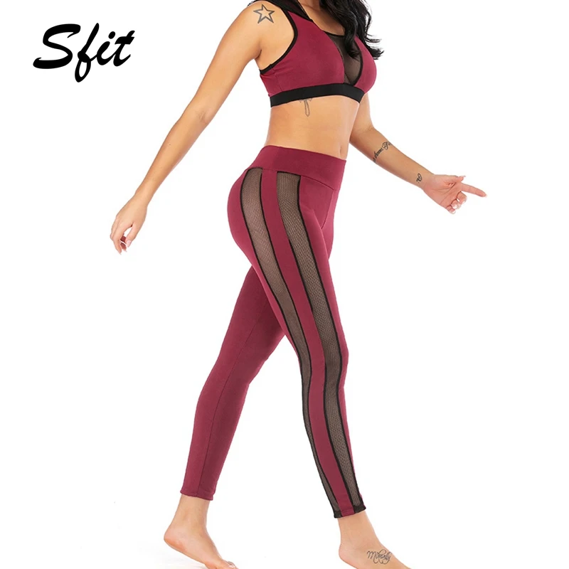 

Sfit Women Mesh Outdoor Running Fitness Waist Yoga Set Sportswear Female Tracksuits Athletic Running Clothes Mujer