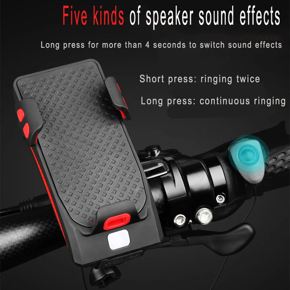 Discount 4000mAh 4 In 1 Powerful Bicycle Headlight Waterproof Double Bicycle Lamp Alarm Bell Led Bicycle Light With Rechargeable Battery 2