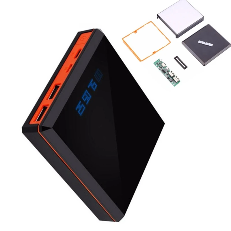 

High Quality LCD Screen Power Bank 4x18650 Batteries Charger Case DIY Shell with Lamp for Mobile Phone Black Blue