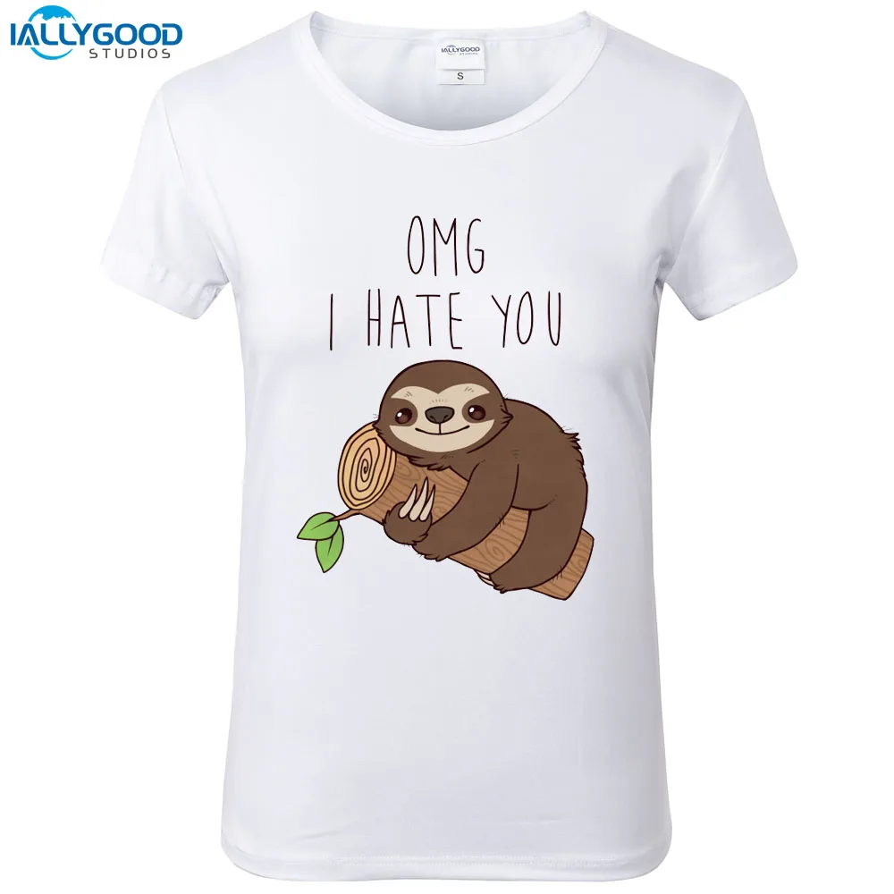 Summer Funny Hate Sloth Women T Shirt Cartoon Printed Sloth T Shirts O
