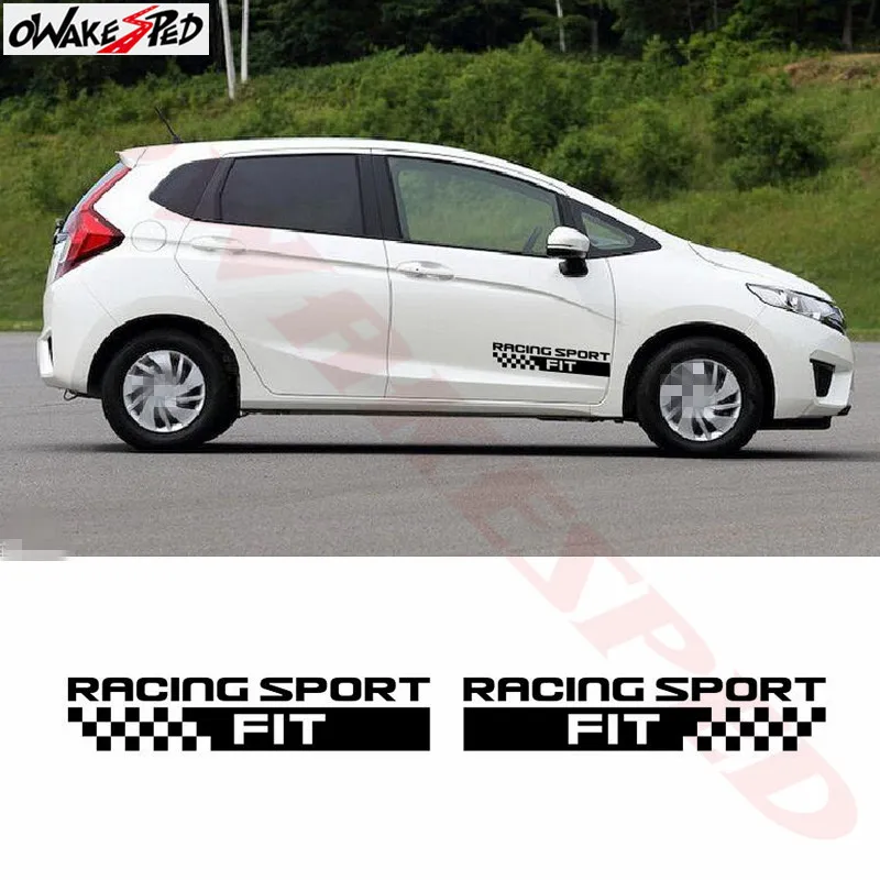 

2pcs Racing Sport Styling Car Stickers Auto Both Side Decor Sticker Car Door Lattices Stripes For Honda Fit Accessories