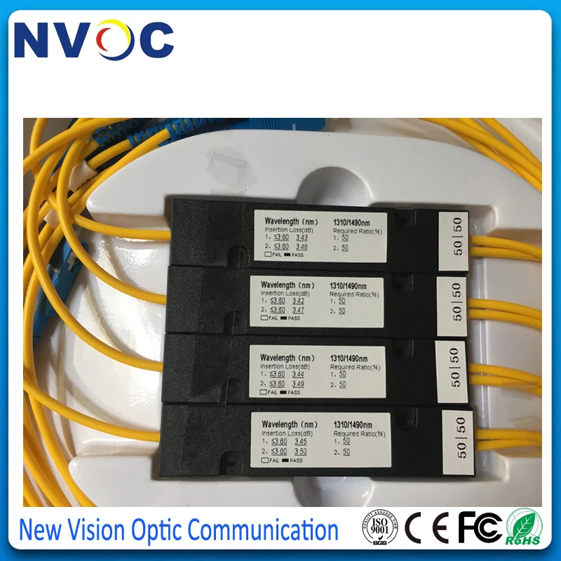50/50 1X2 FBT волоконная муфта SM тройное окно 1310/1490/1550 2 0 мм 1 м Коробка ABS 90*20*10 SC/UPC 1*2