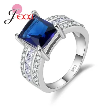 

Top Quality Fashion Silver Engagment Rings Jewelry For Woman Luxury Square CZ Crystal Wedding Band Ring Accessory