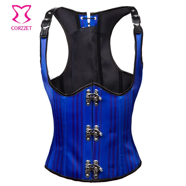 Blue Striped Cupless Burlesque Corsets And Bustiers Steel Boned ...