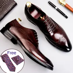 Phenkang/мужские строгие туфли из натуральной кожи; мужские оксфорды; Цвет Черный; 2019; модельные туфли; свадебные туфли; Кожаные броги на шнурках