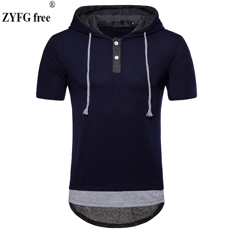 

Tees Male casual Hooded t shirt 2018 new Summer Fashion camber lap short-sleeved patchwork slim t-Shirt dress Tops EU size S-XXL