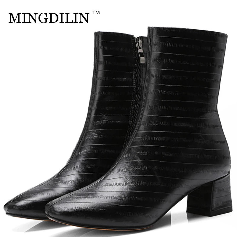 

MINGDILIN Autumn Winter Women's Genuine Leather Ankle Boots Woman Thigh High Boots Gothic Shoes Plus Size 33 43 Chelsea Boots
