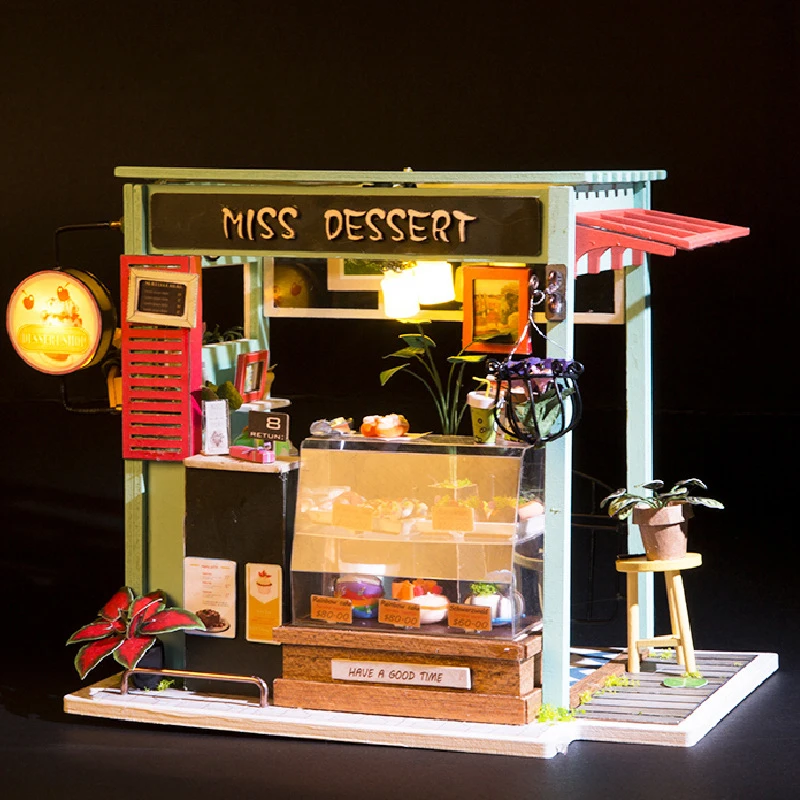 

DIY Model Doll House Miniature Dollhouse with Furnitures LED 3D Wooden House Toys For Children Birthday Handmade Crafts DGM06 #E