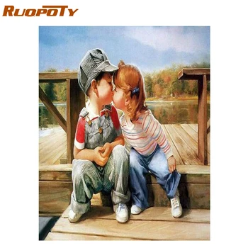 

RUOPOTY Frame Childhood DIY Painting By Numbers Wall Art Canvas Painting Kits Coloring By Numbers Handpainted For Artwork 40x50