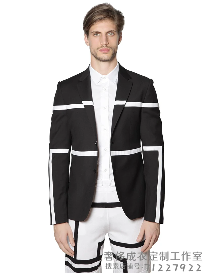 

S-5XL ! 2018 New Men's clothing GD Hair Stylist fashion slim geometry Color matching Suit coat Plus size Singer costumes