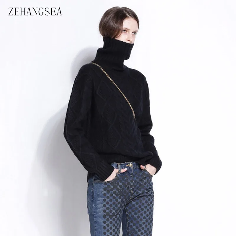ZEHANGSEA-Winter thickening new sweater 4 color large size loose pullover sweater women's high collar twisted flower top ZEHANGSEA-Winter thickening new sweater 4 color large size loose pullover sweater women's high collar twisted flower top