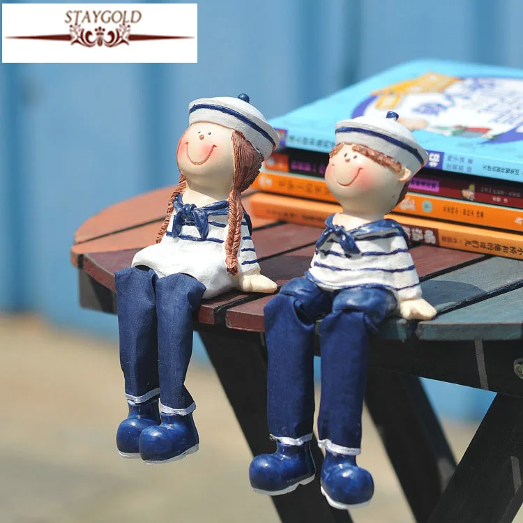 

Mediterranean style Wooden Doll Hanging Feet Creative Crafts Resin Figure Navy