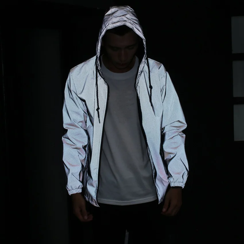 

Personality Reflective Jacket Mens Outdoor Sports Leisure Windbreaker Long Sleeve Running Jacket Zipper Coat Stripes Outerwear