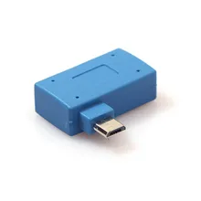 1 шт. микро левый поворот перезаряжаемый OTG адаптер micro USB 2,0 хост-адаптер OTG с USB питания синий для мобильного телефона планшета