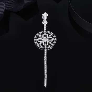 

[MeiBaPJ]Real 925 Sterling Silver Single "Power" Totem Earpin for Women AAA High Quality Drop Earrings Fine Jewelry