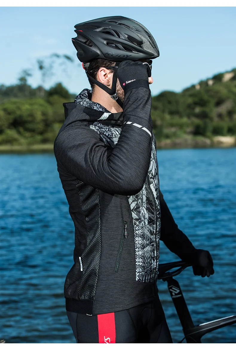 Santic зимняя куртка для велоспорта мужская термо флисовая MTB велосипедная одежда ветрозащитная куртка для езды на велосипеде Спортивная одежда для бега