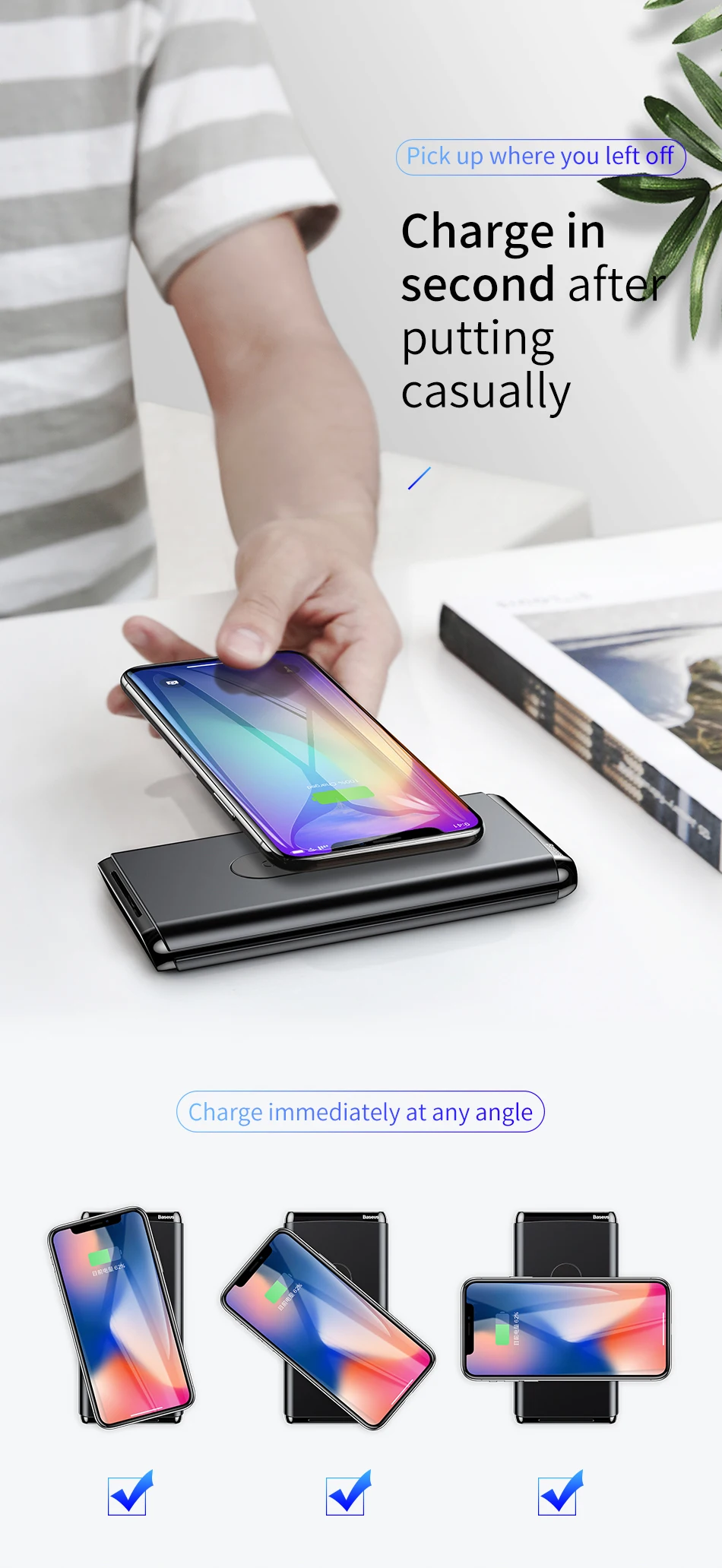 Baseus 10000 mAh power Bank QI Беспроводное зарядное устройство для iPhone samsung huawei PD+ QC3.0 Быстрая зарядка портативный внешний аккумулятор type-C порт