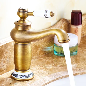 

Bathroom Basin Faucet Antique bronze finish Brass Sink Faucet Single Handle Vessel Sink Water Rotating Tap Mixer