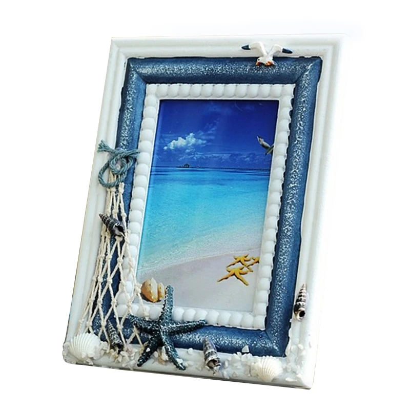 

Wood Sea Style Photo Frame Figurine Miniatures Home Decoration Accessories Resin Craft Kids Toy Christmas Gift Present