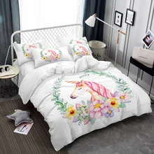 Girls Princess Unicorn Bedding Set Cartoon Colorful Flowers Duvet Cover Set Festival Gift Bed Cover Pillowcase Home Decor D20
