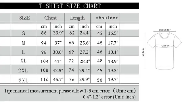 T Shirt Size Chart Mens