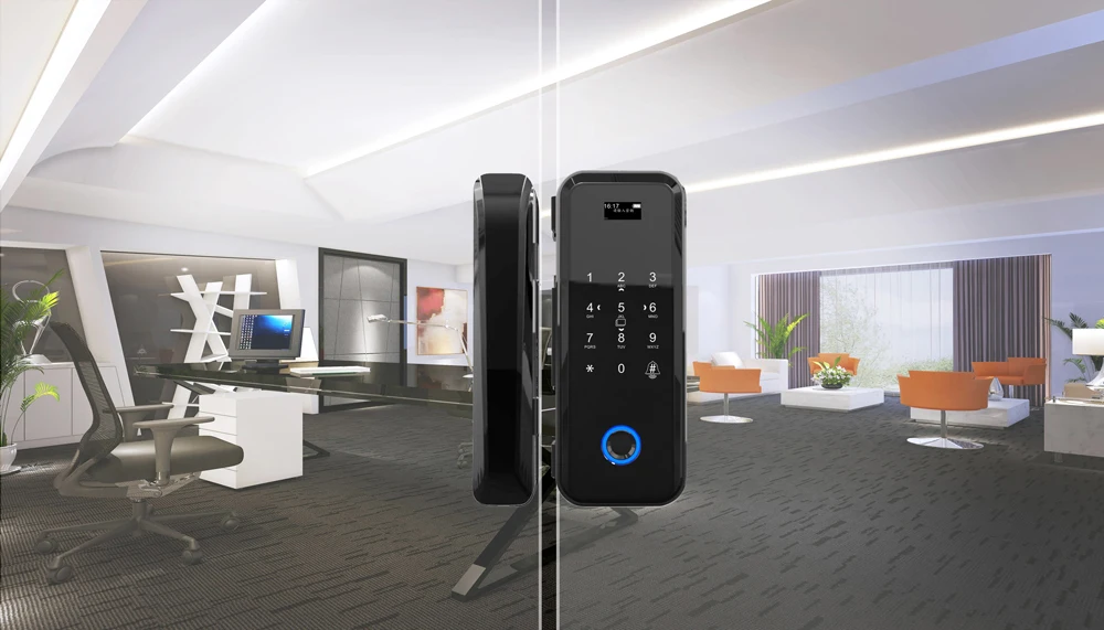 Electric Fingerprint Lock Office Keyless Glass Door Lock With Touch Keypad Smart M1 Card Remote Control Key Door Lock