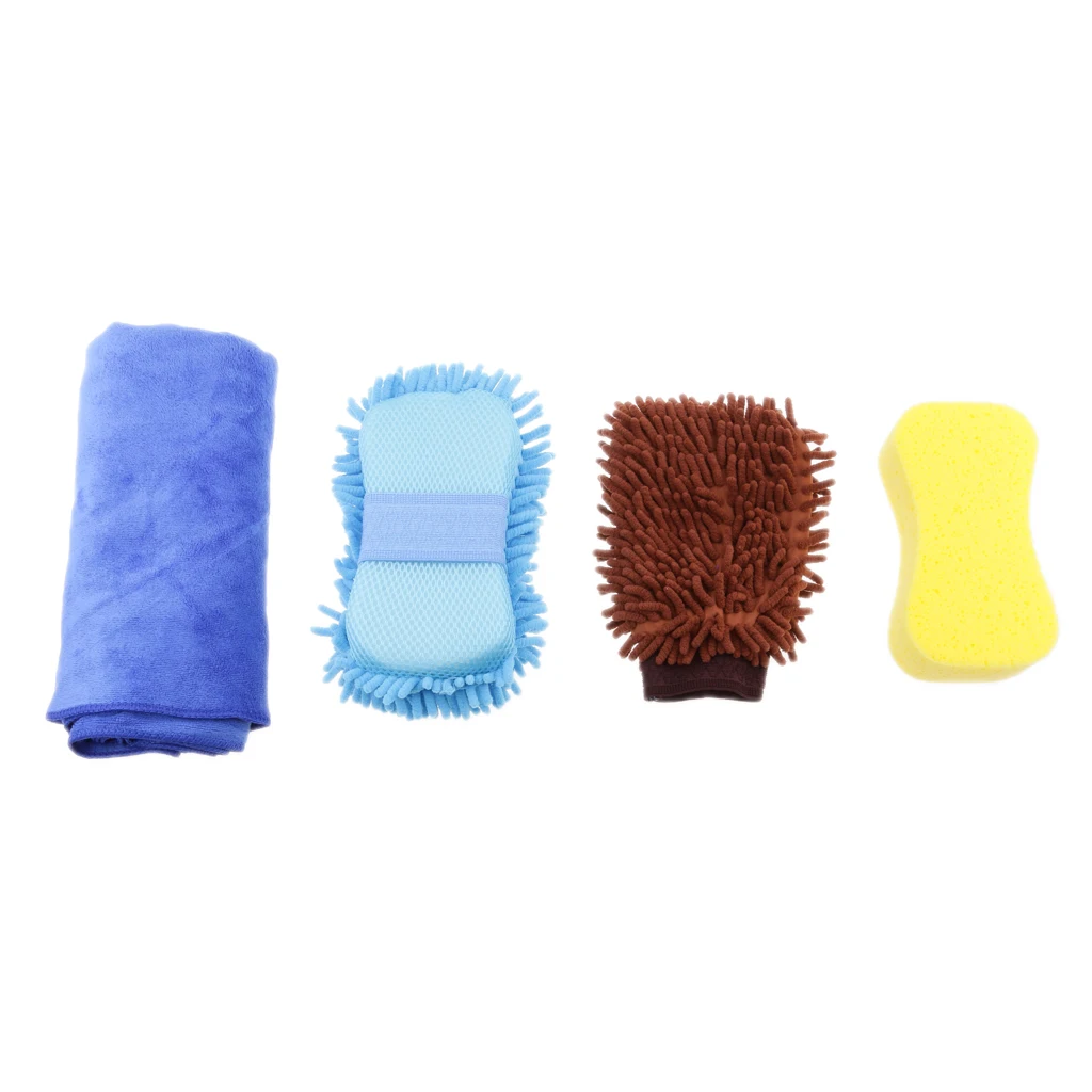 Set of 4 Car Motorcycle Washing Tool Cleaning Kit Double-Sided Chenille Glove Large Sponge Block Towel Auto Wash Tools Set of 4 Car Motorcycle Washing Tool Cleaning Kit Double-Sided Chenille Glove Large Sponge Block Towel Auto Wash Tools