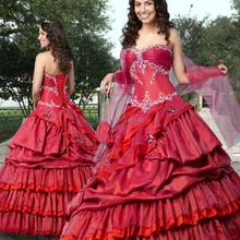 Custom Made Sweethert Пышное платье Длина Пола Органзы Бургундия Quinceanera Платья Аппликации Узелок Пром Для Девочек