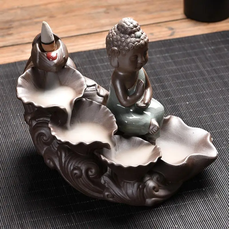 

Buddha Traditional Backflow Incense Burner Incense Cone Sticks Holder Home Decor Smoke Buddhist Incense Burner +10pcs Free Cones