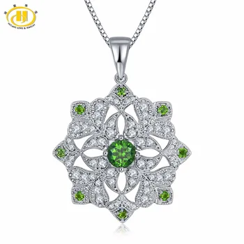 

Hutang Stone Jewelry Solid 925 Sterling Silver 0.97ct Natural Gemstone Chrome Diopside Pendant & Necklace Fine Jewelry For Women