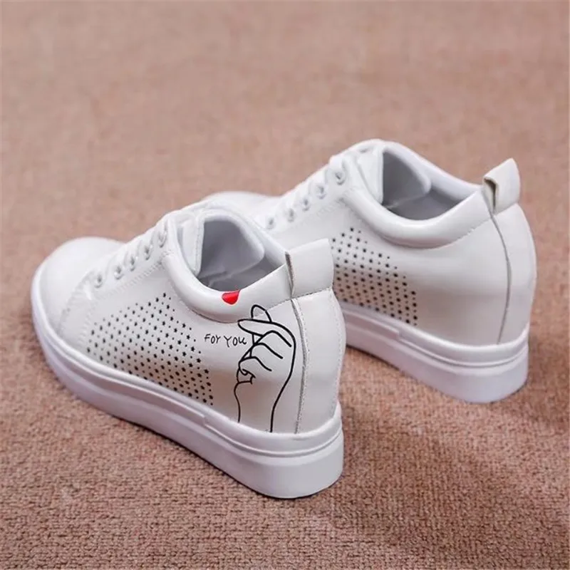 Lace Schuhe Hohe Atmungsaktive Schwarzes Weiß up Drucken Phy2227 Plattform Frauen Casual Vogue weiß Turnschuhe Hohl ptwdTqd