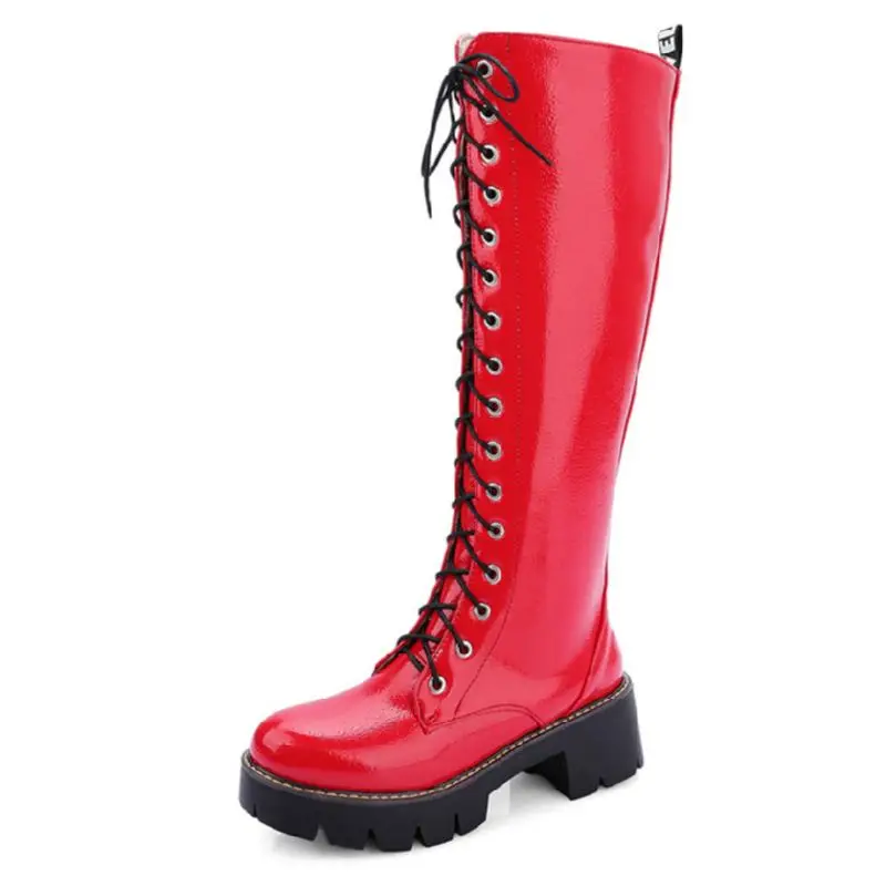 Tuyoki/Новые сапоги до колена женская обувь на платформе, Лидер продаж г. Модная женская зимняя обувь белого цвета женские высокие сапоги Размер 33-43 - Цвет: Красный