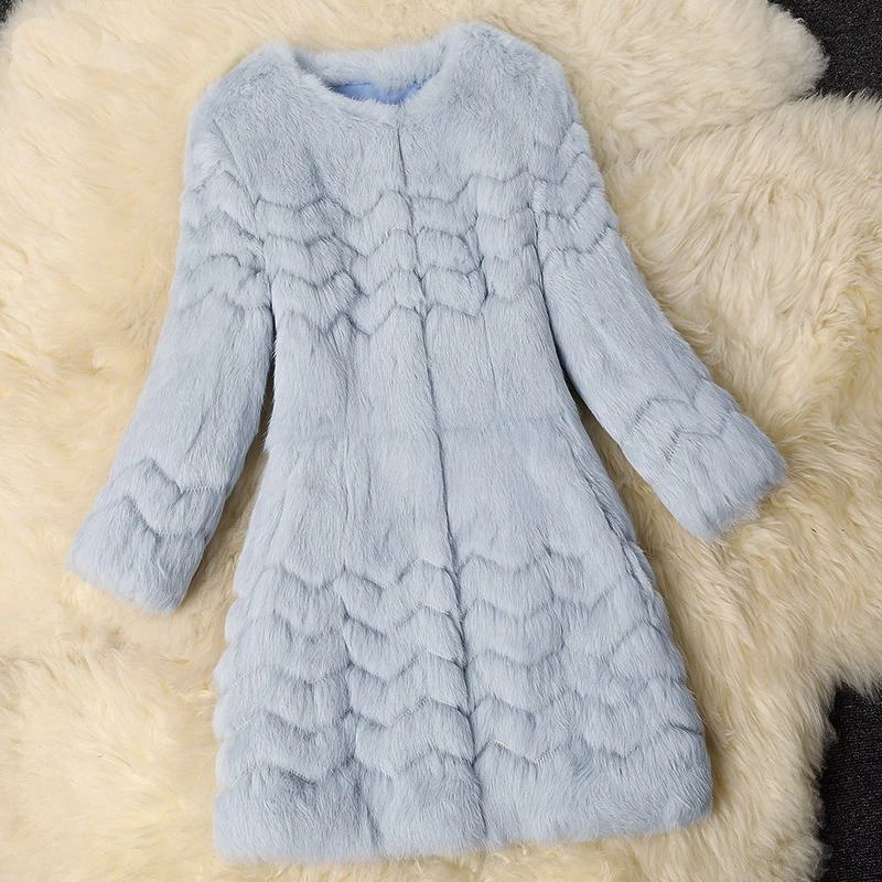 

2016 New fashion embroidery wave cut whole skin natural rabbit fur coats women long slim cotton padded coat outerwear g8938