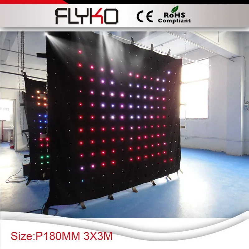 freeshipping p18 3x3m black flexible curtain with RGB led for video display