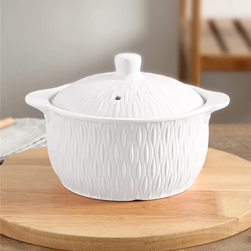 

1L Small Casseroles High Temperature Resistance Ceramic Soup Bibimbap Cooking Pot Stockpot Stewpot Embossed Kitchen Cookware