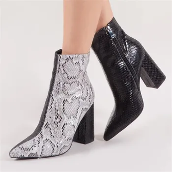 

New Chelsea boots 2019 women's zipper boots snake ankle boots square heel fashion pointed ladies sexy shoes yellow 35-43