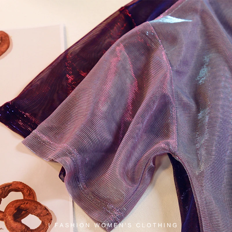 Gkfnmt 2018 Summer Female T shirt For Women Top Two Sets Short Sleeve Colorful Transparent Long Big Sizes Tops Korean Clothes Tops