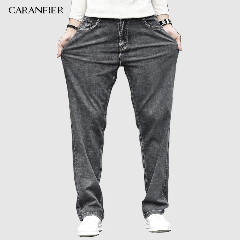 CARANFIER, Мужская одежда, джинсы от Harlan, осень, новинка, с большим карманом, серые эластичные свободные джинсовые брюки карго, брендовые, плюс размер 40 42 44
