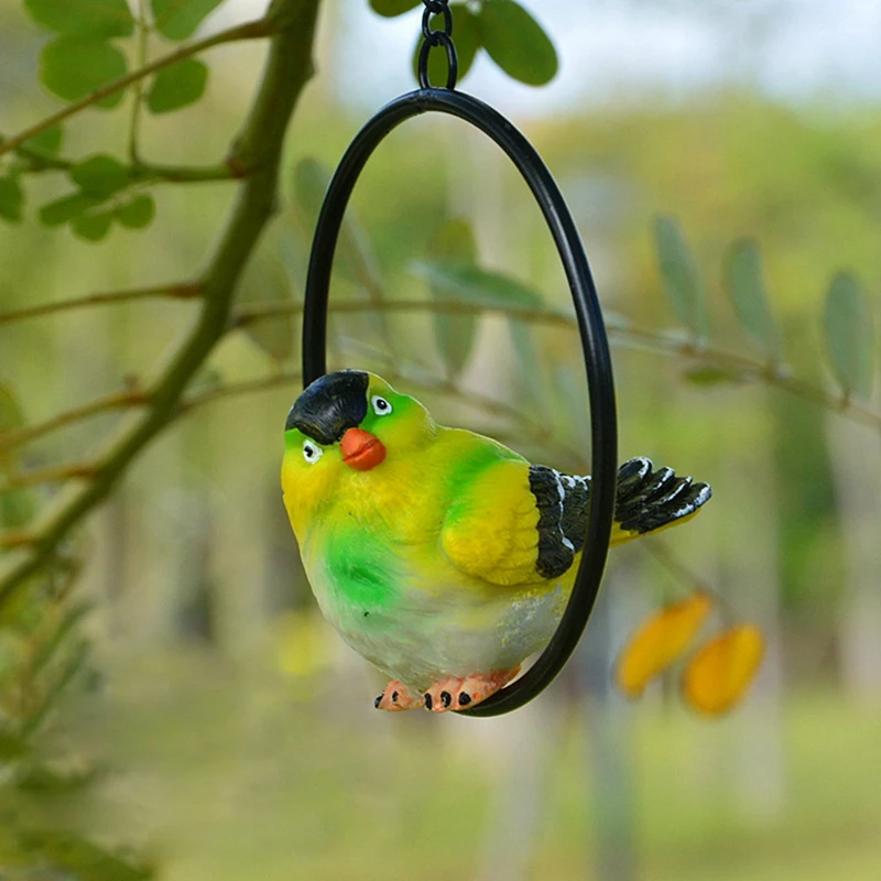 

10 Style Animal Bird Garden Design Landscape Sculpture Festival Decor Ornament Figurine with Iron Ring Cute Bird Resin Crafts