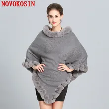 Women Capes Solid Poncho 2018 Winter Faux Fox Fur Out Street wear Knitted Triangle Fur Sweater Plus Size Pullover Coat Fur Neck Women Capes Solid Poncho 2018 Winter Faux Fox Fur Out Street wear Knitted Triangle Fur Sweater Plus Size Pullover Coat Fur Neck