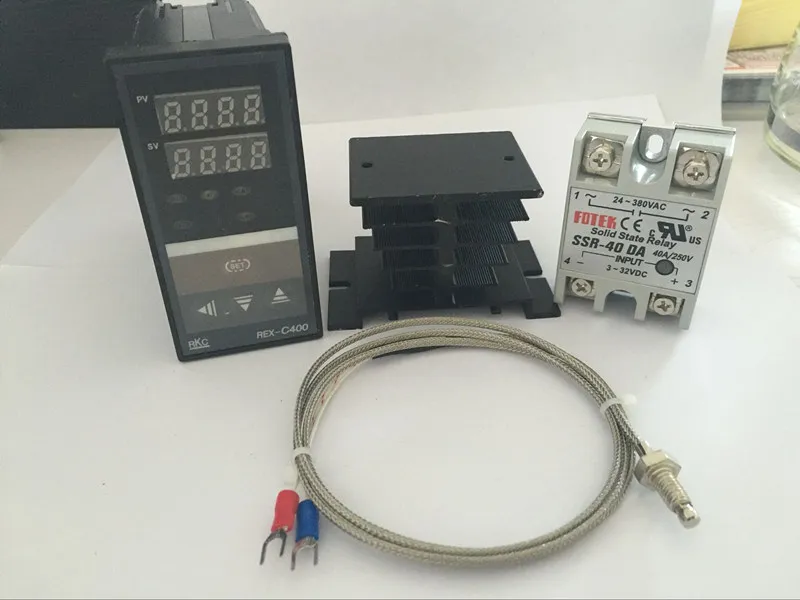 

Digital RKC PID Temperature Controller Thermostat REX-C400 (SSR Output)+K type thermocouple+Max 40A SSR relay+heat sink