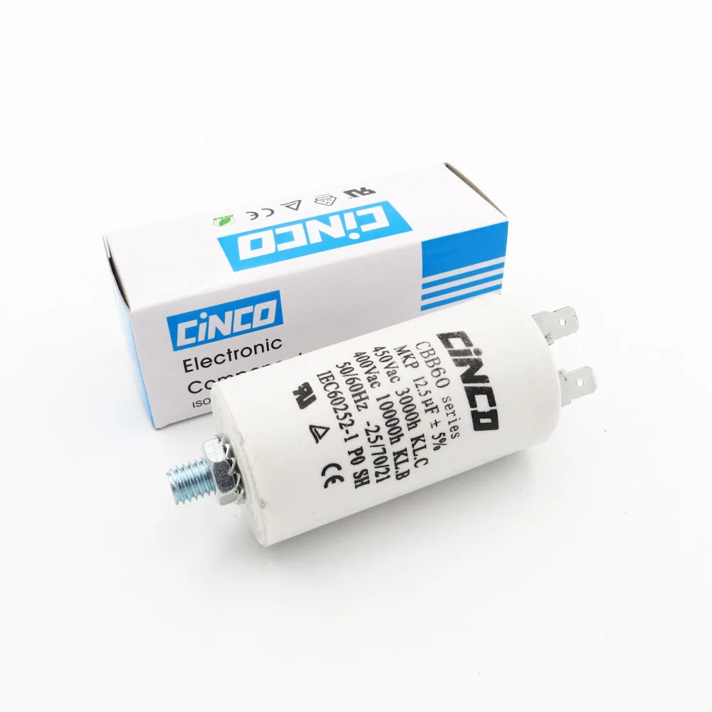 

12.5UF 400V 450V CBB60 Motor Run Capacitor wire SH DB Double Faston Ac 450VAC Water Pump electrical engine 12.5mfd 12.5mf