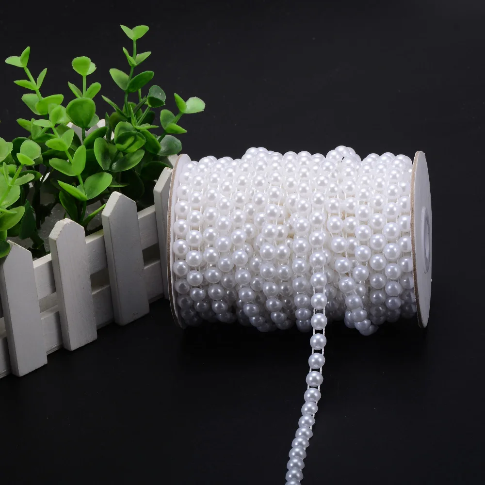 

50m/roll Sewing Accessories 5 Colors 4mm Flatback Pearl Trim String Beads Bridal Beaded Rhinestone Appliques For Wedding Dresses